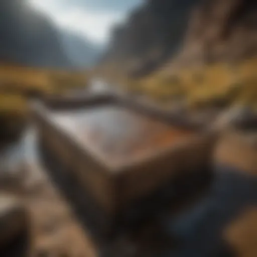 An intricate sluice box setup in a scenic landscape