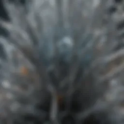 Close-up view of stibnite crystals showcasing their unique formations