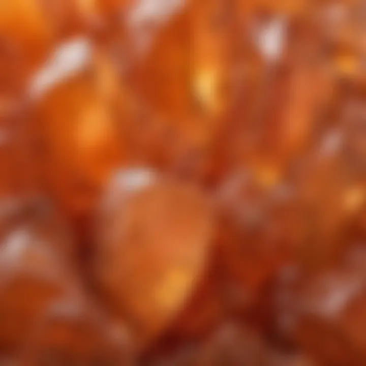 A close-up view of tangerine quartz showcasing its vibrant orange hues and crystal formations.