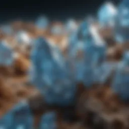 Stunning light blue crystal formation reflecting sunlight