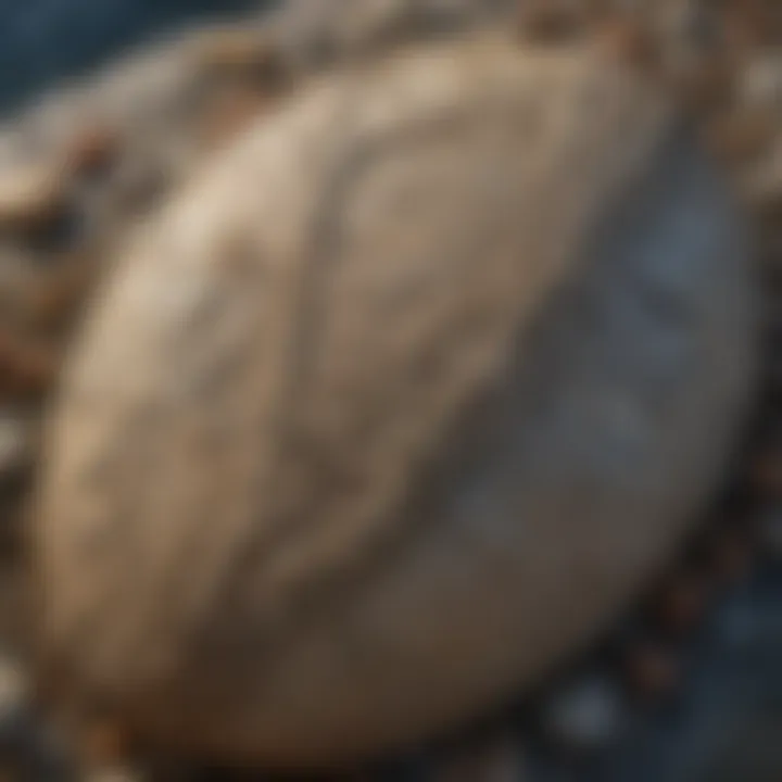 A close-up view of a single smooth river rock displaying intricate patterns and textures.