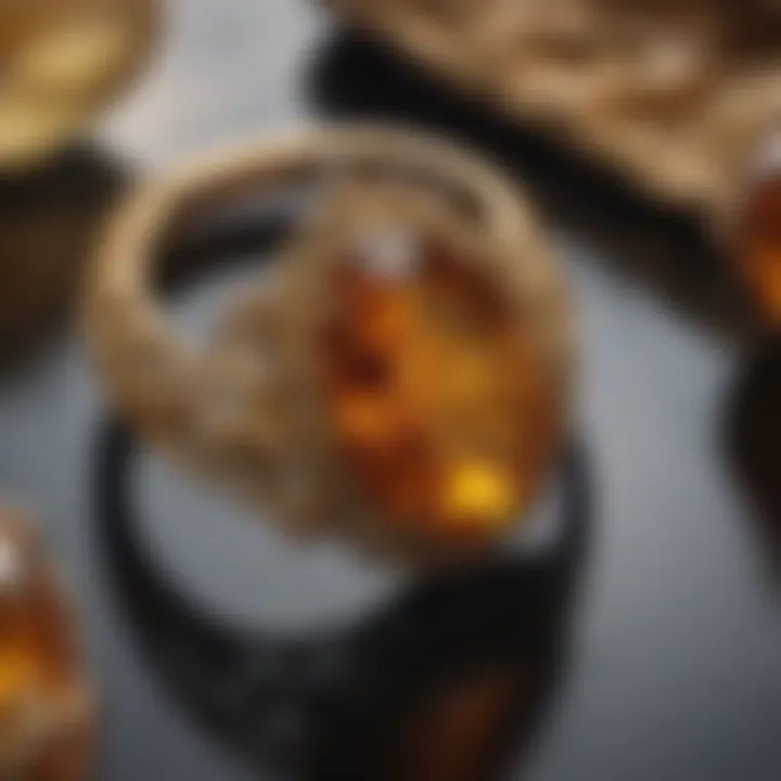 A curated collection of amber jewellery pieces displayed elegantly in a showcase