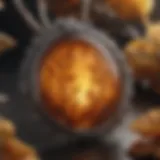 An intricate piece of amber fossil jewellery showcasing suspended ancient flora
