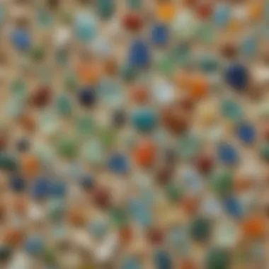 Diverse Sea Glass Collection A collection of authentic sea glass in various colors and shapes, displayed on a sandy background