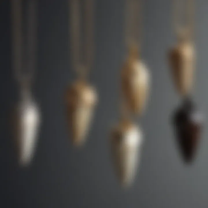 An artistic display of various dino tooth necklaces in diverse styles