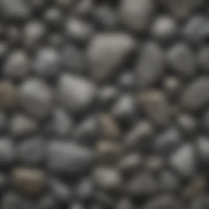 A collection of various grey rocks with sparkles arranged aesthetically.