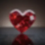 A stunning heart-shaped ruby stone showcasing its vibrant red hue and unique clarity