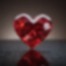 A stunning heart-shaped ruby stone showcasing its vibrant red hue and unique clarity