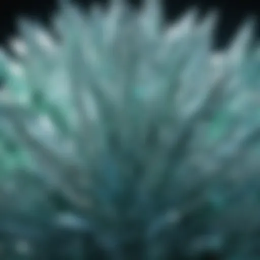 Close-up view of light blue green crystal with intricate patterns