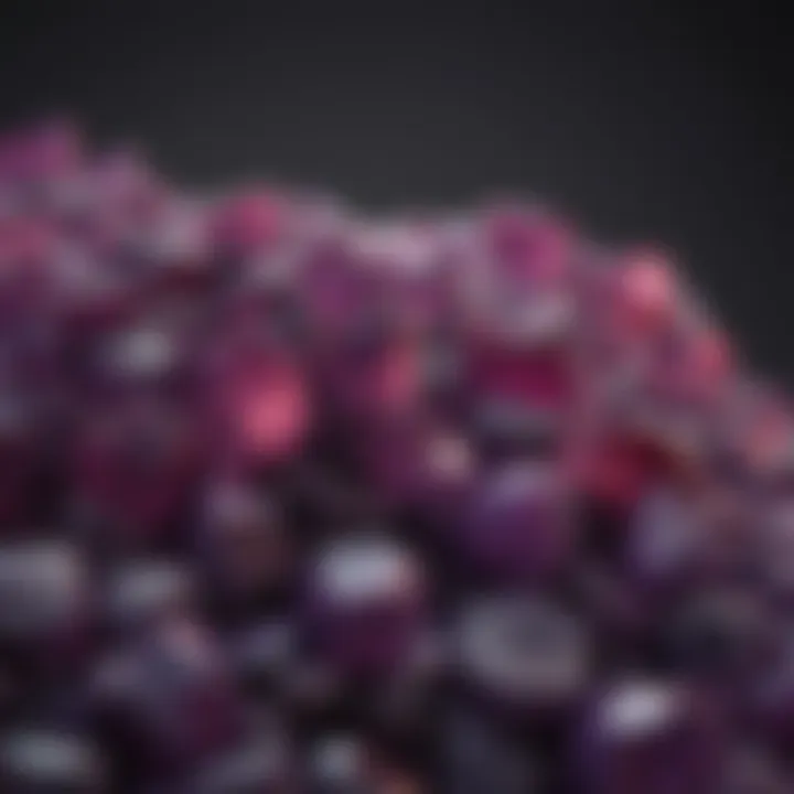 Artistic arrangement of purple glass rock pieces in a decorative display