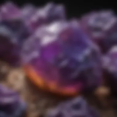 Close-up view of a stunning purple glass rock highlighting its intricate textures and colors