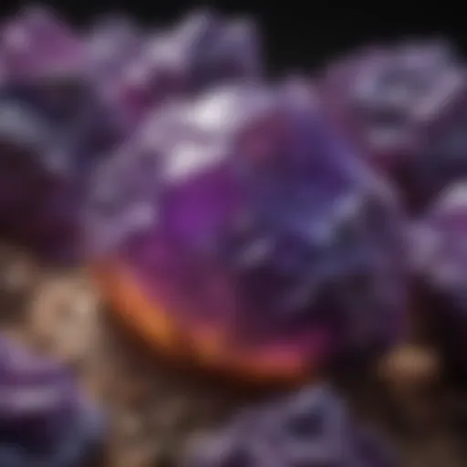 Close-up view of a stunning purple glass rock highlighting its intricate textures and colors