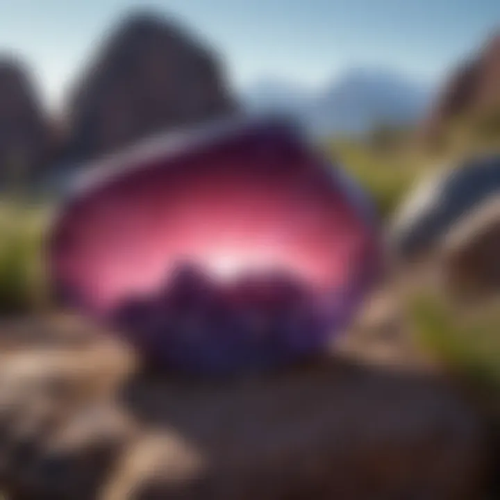 Natural setting showcasing purple glass rocks among vibrant landscapes