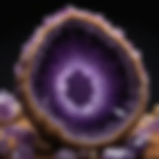 A stunning close-up of a Uruguay amethyst geode showcasing its vibrant purple crystals.