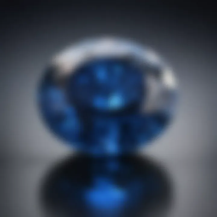 A close-up view highlighting the clarity and cut of a sapphire gemstone, emphasizing its brilliance.