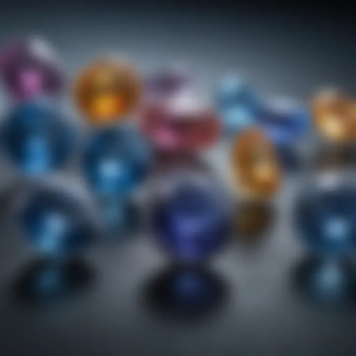 A stunning array of sapphire colors showcasing the spectrum from deep blue to light pastel shades.