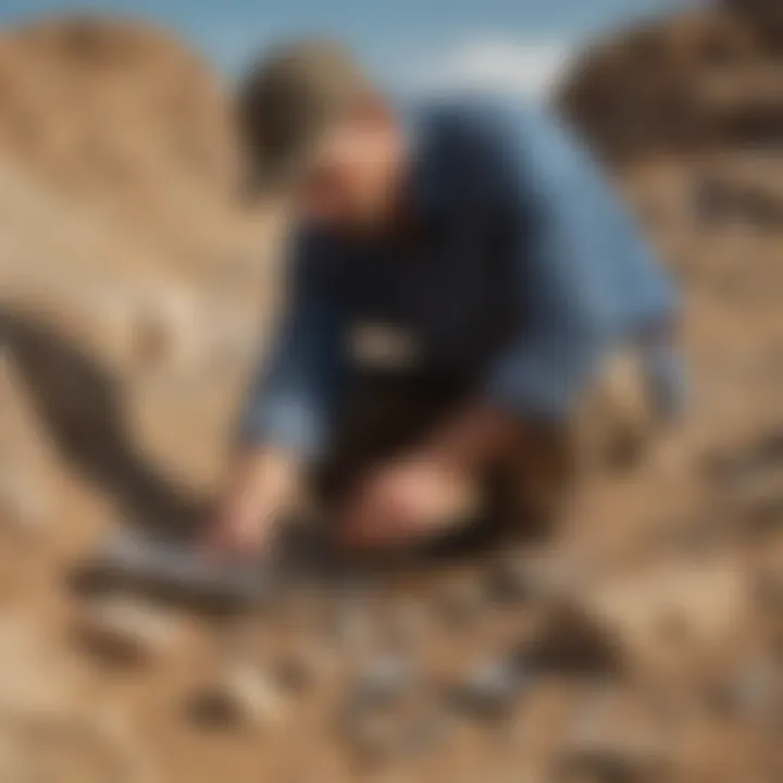 An expert geologist demonstrating essential rockhounding tools