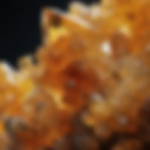 Close-up of a vibrant citrine crystal cluster showcasing its unique formations