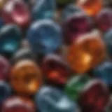 Close-up view of polished gemstones