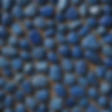 An array of various blue stones including lapis lazuli and aquamarine displayed artistically