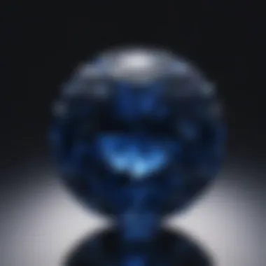 Deep Blue Sapphire A stunning deep blue sapphire with intricate facets reflecting light