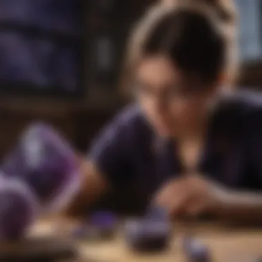 Collector's Insight on Sugilite A crystal collector examining a sugilite specimen, focusing on the identification process