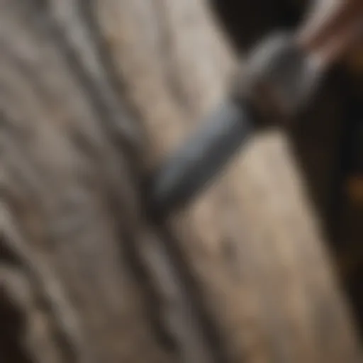 A close-up view of a traditional stone chisel showcasing its sharpened edge and craftsmanship.