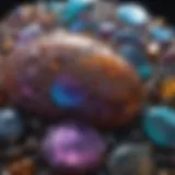 Close-up view of iridescent stone showcasing its color play
