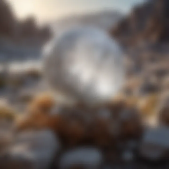 Selenite Moon in natural setting surrounded by rocks