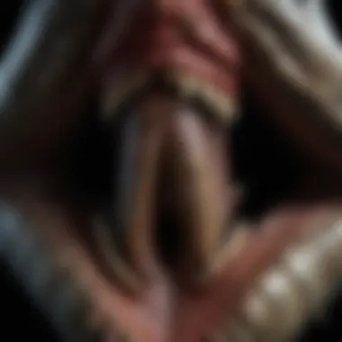 Close-up view of a megalodon tooth against a black background