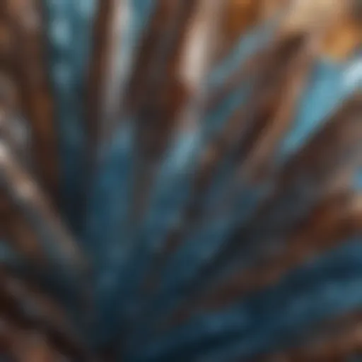 Close-up view of blue crystal with intricate brown lines