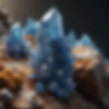 Blue Crystals in Their Natural Geological Habitat Natural setting displaying blue crystals in geological formation