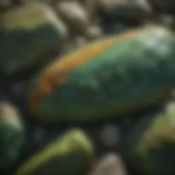 Close-up of a vibrant green stone rock showcasing its unique textures and patterns