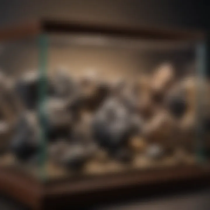 A beautifully crafted display case showcasing rare meteorites.