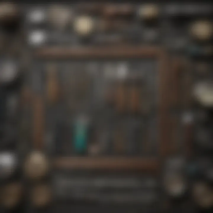 A well-organized display of tools and equipment used for gem collecting.