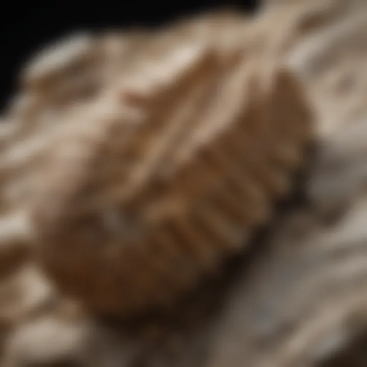 A close-up view of a beautifully preserved fossil embedded in sedimentary rock