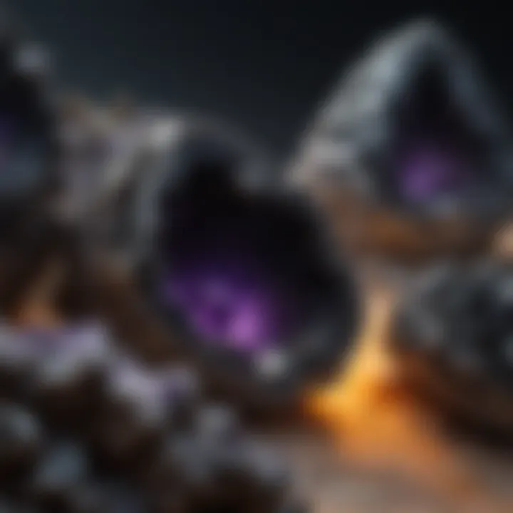 Illustration showing the geological processes that lead to the formation of black amethyst geodes.