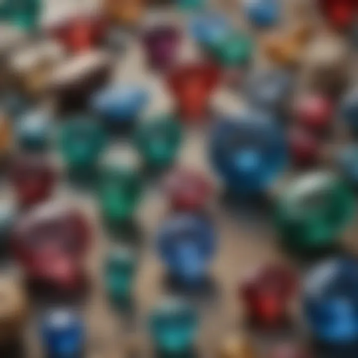 An assortment of gemstones including emeralds, rubies, and sapphires displayed elegantly.