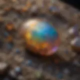 Close-up view of opal displaying vibrant play-of-color