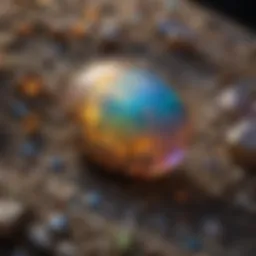 Close-up view of opal displaying vibrant play-of-color