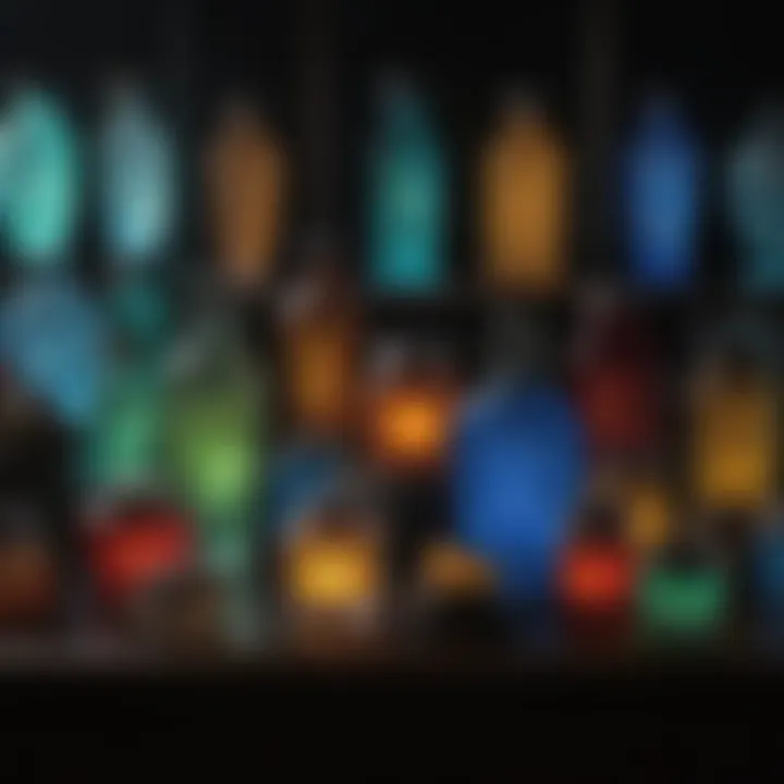 A collector showcasing their vaseline glass collection under black light
