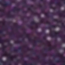 A close-up view of a collection of various purple gemstones showcasing their unique textures and colors.