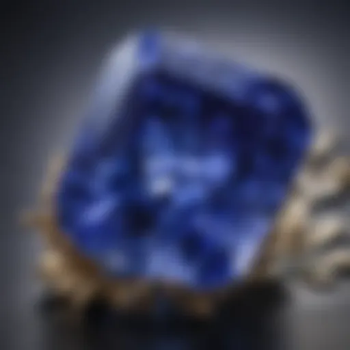 A close-up of a vivid blue Tanzanite gemstone