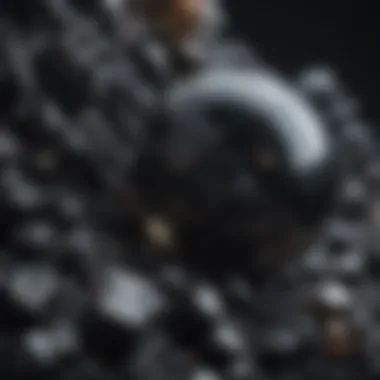 Luster and Structure of Polished Black Minerals A close-up view of a polished black mineral, revealing its luster and crystalline structure
