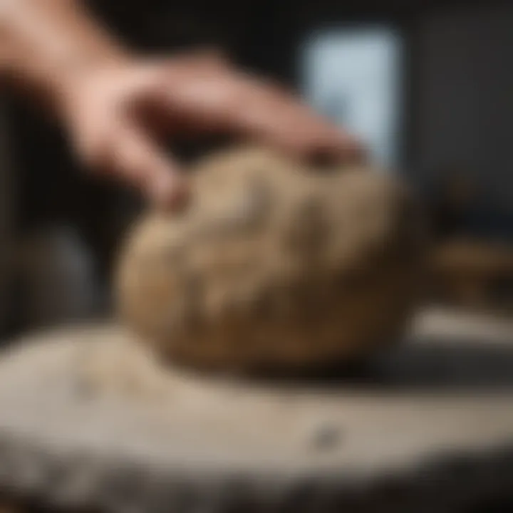 Collector applying buffing compound to a rock specimen