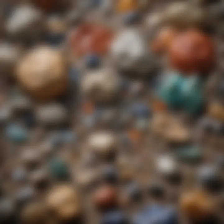 A display of assorted minerals and fossils arranged artistically, highlighting their beauty.