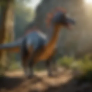 Historical representation of the Therizinosaurus in a naturalistic setting