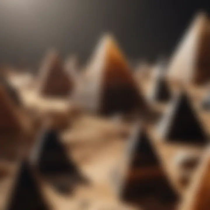 A collection of onyx pyramids arranged elegantly, highlighting their craftsmanship.