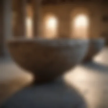 Modern Relevance of Stone Bowls in Art Modern exhibition showcasing large stone bowls in a gallery
