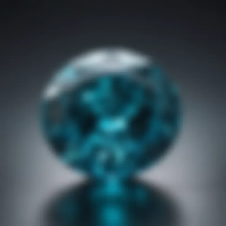 Close-up of a blue zircon gemstone showcasing its vibrant color and clarity